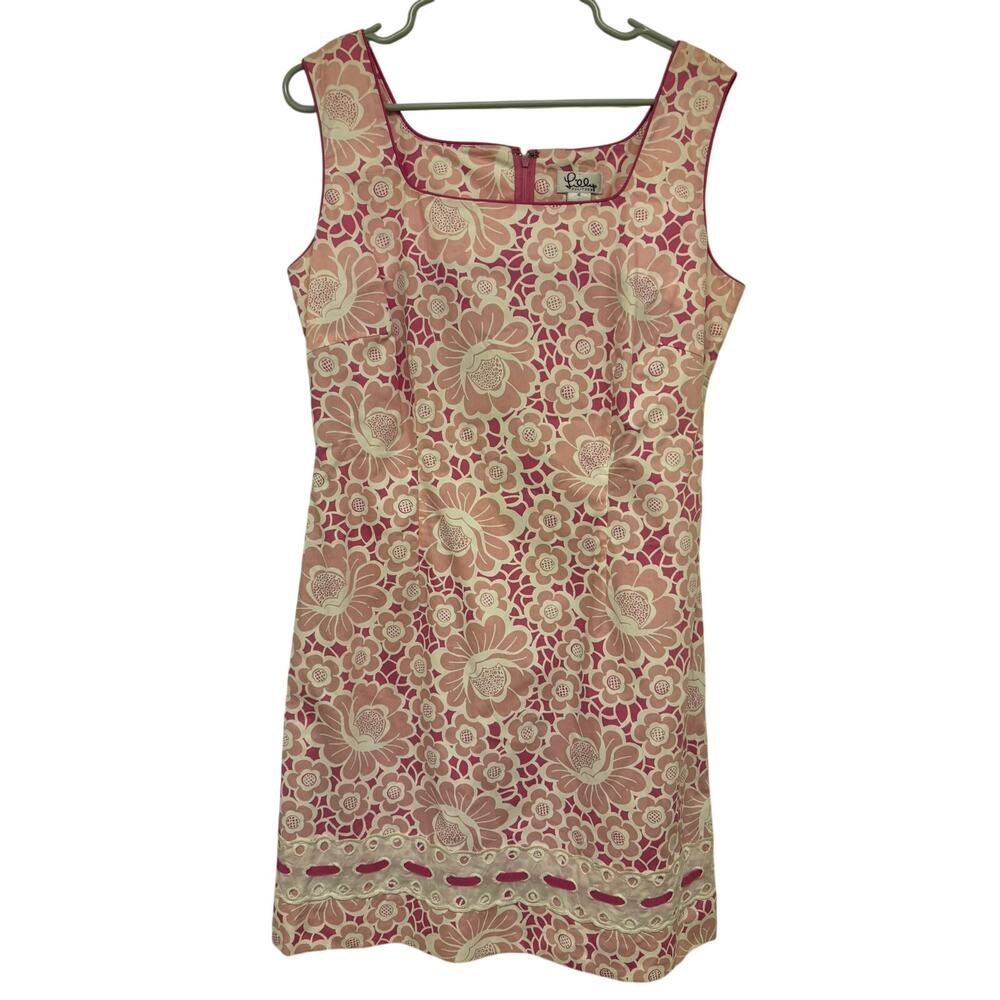 Vintage Lilly Pulitzer Pink White Floral Shift Dress Size 10